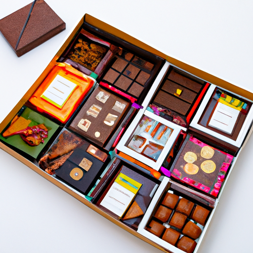 צילום של מגוון קופסאות שוקולד בטעמים וקישוטים שונים.