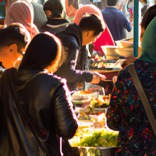 3. תמונה של שוק מקומי שוקק חיים עם מגוון רחב של אוכל אותנטי במחיר סביר